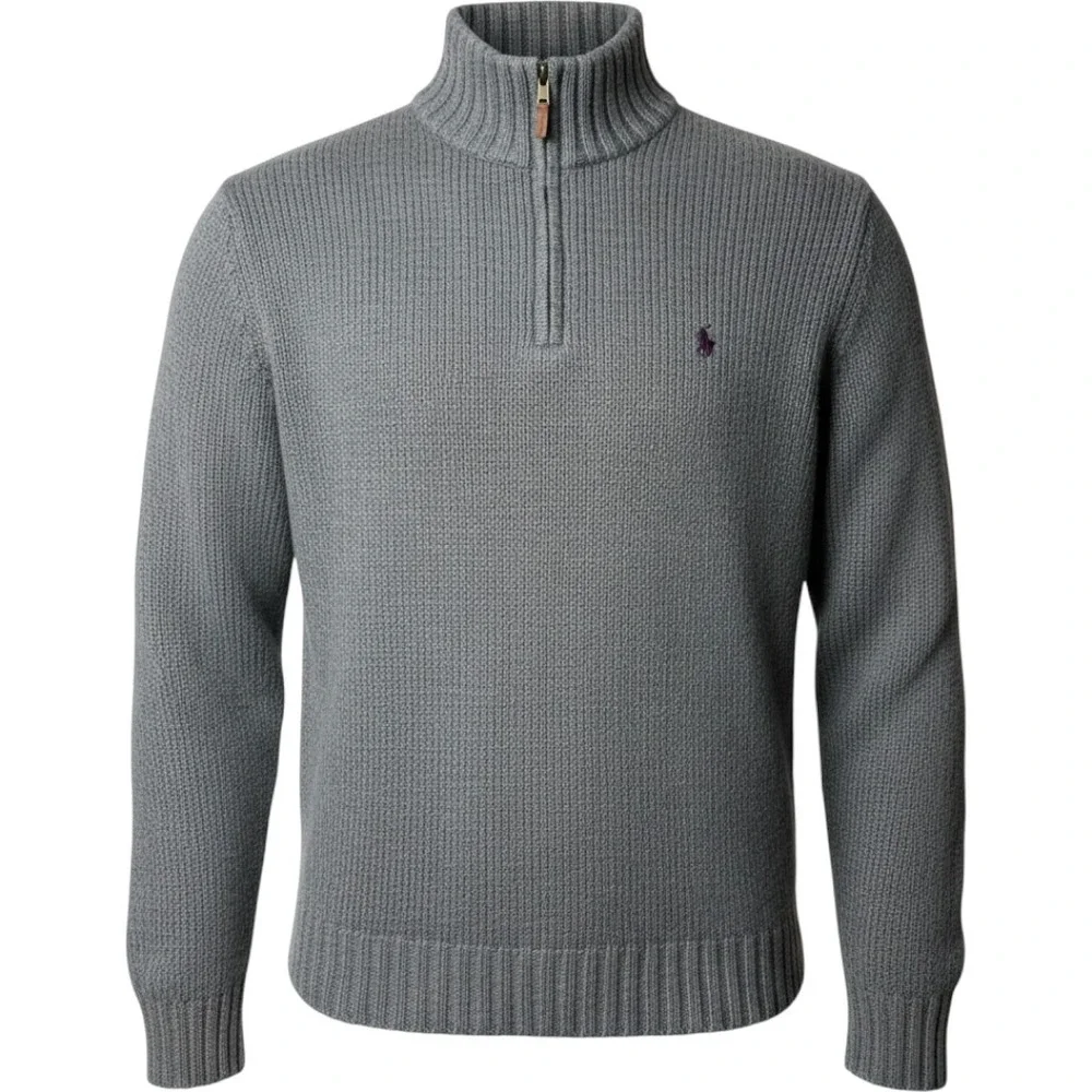 Polo Ralph Lauren Mens Grey 100% Cotton Quarter Zip Shaker Knit Sweater Large